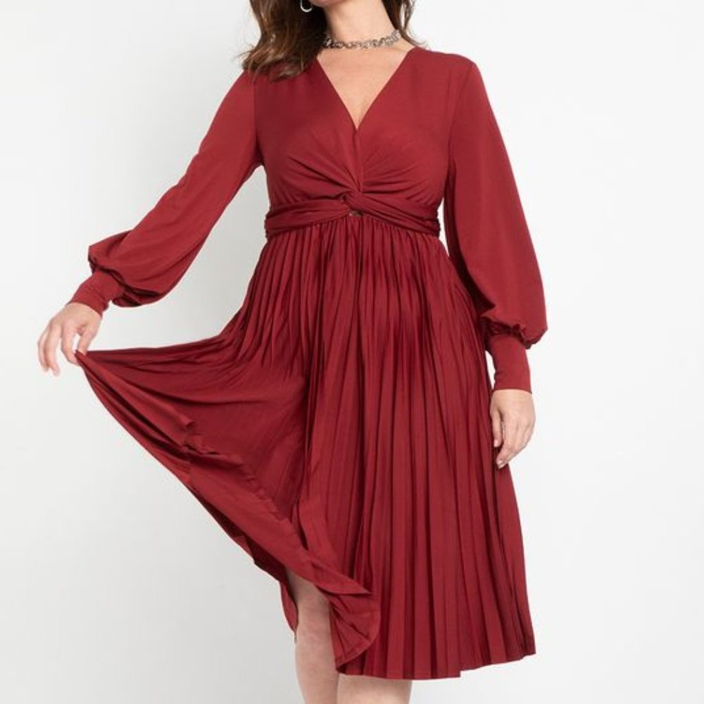 ELOQUII | 28 | Cabernet Knot Front Pleated Skirt Dress NWT